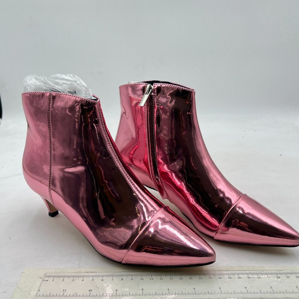 XYD Light Pink Kitten Heel Ankle Boots Pointed Toe Side Zipper Prom Party Shoes - Picture 3 of 7